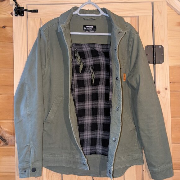 Off The Grid Torch Canvas Jacket Mens Medium Army Green Flannel Lined Snap Close - Picture 7 of 14